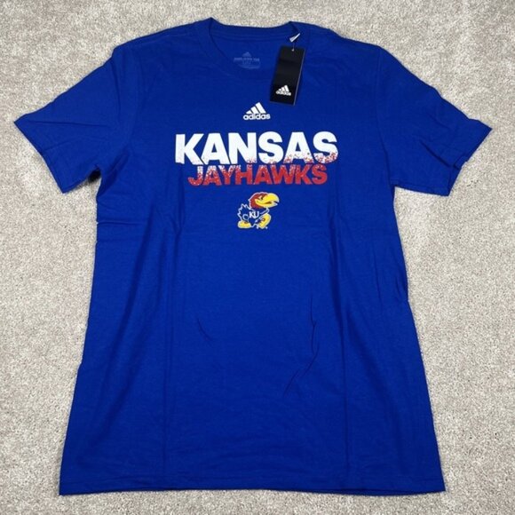 Adidas Kansas Jayhawks T-Shirt Blue Men's Medium Amplifier Tee Distressed NWT - Picture 1 of 4